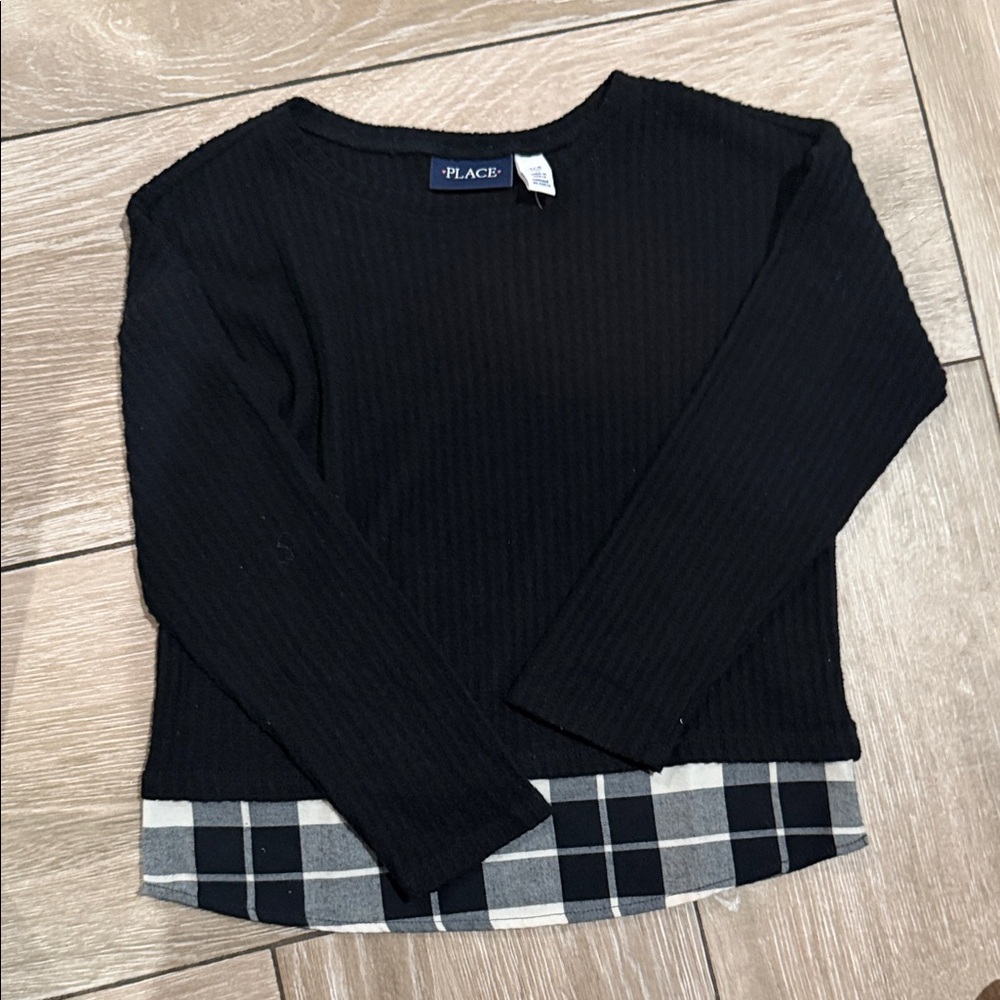The Children's Place Black Sweater with Plaid Accent (LR)
